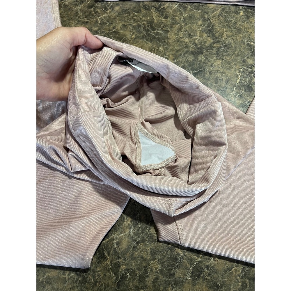 All In Motion Womens XS Rose Pink Metallic Ribbed Leggings & Sports Bra Set - Picture 5 of 8